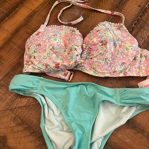 Floral Bikini Top and Aqua Bottom
